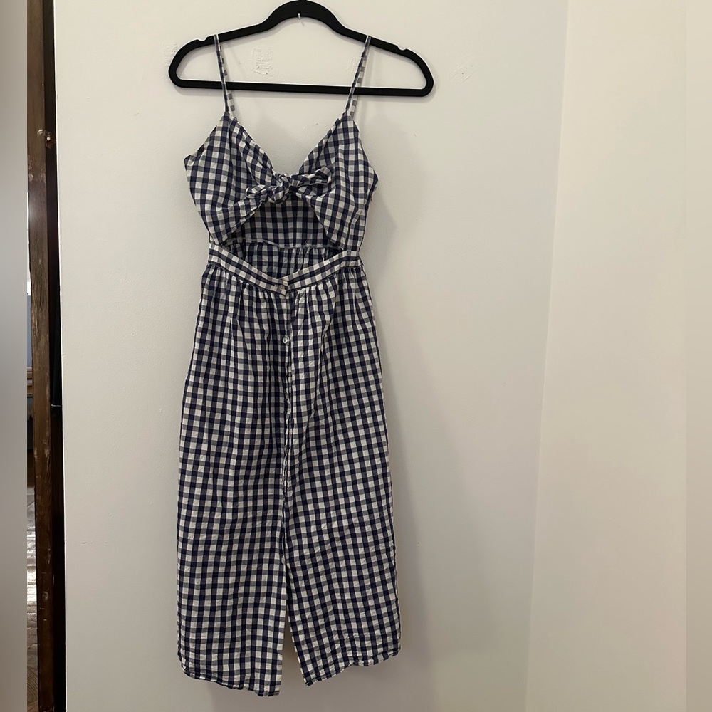 Zara Navy Gingham Tie Knot Dress Size XS